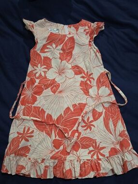 Two Palms Orange Floral/Tropical Tie-Waist Girls Dress